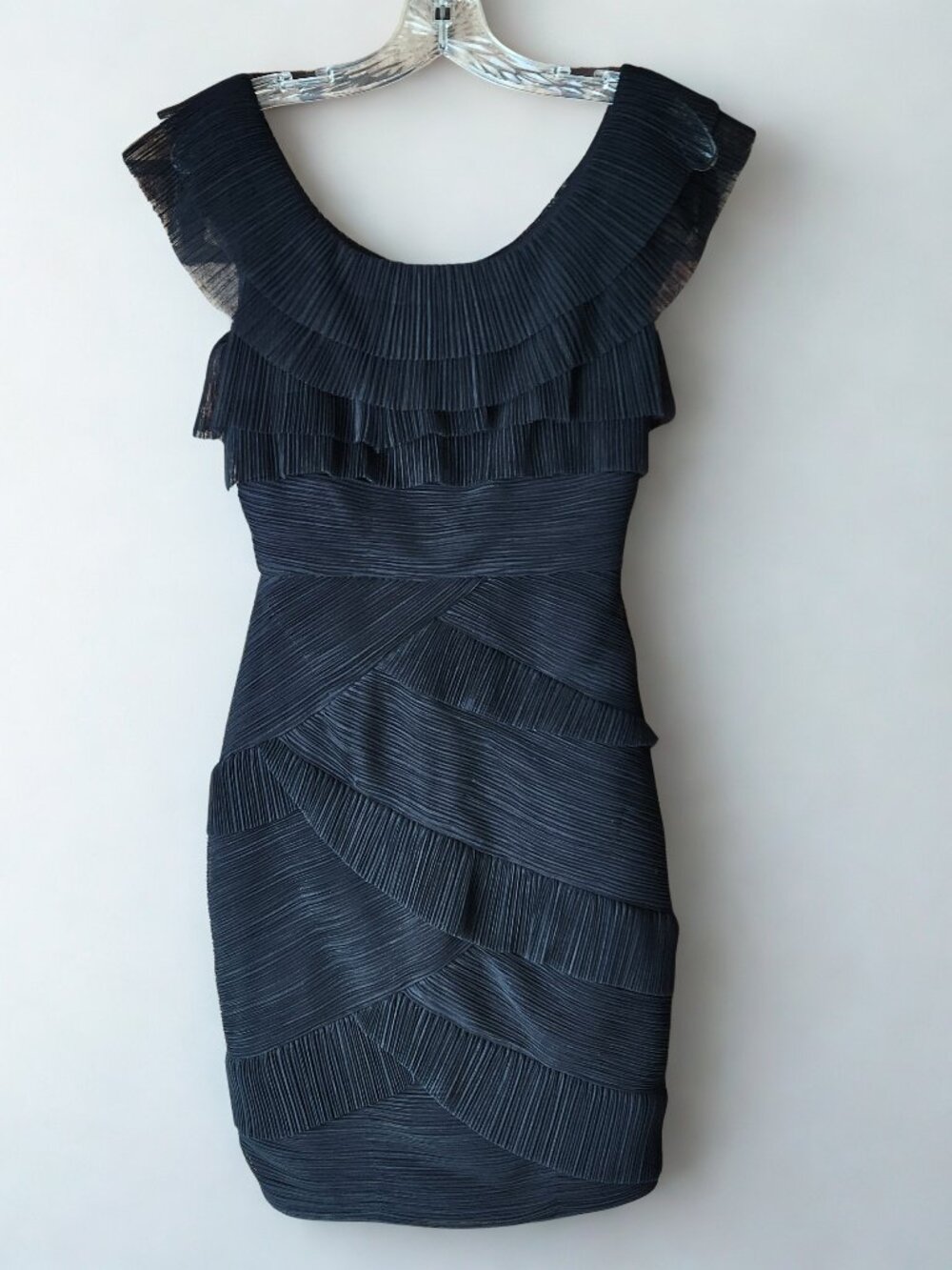 BCBGMaxAzria Mini Dress Black Sleeveless Ruffle Neck Size 2 - Picture 1 of 3
